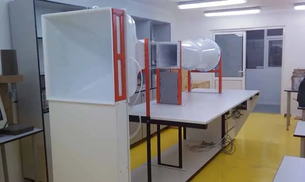 AD950 subsonic wind tunnel — working section with model under test